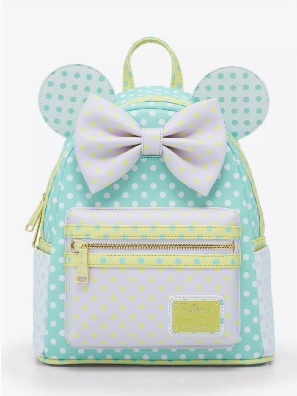 Disney Mint Polka Dot Bow Kids Mini Backpack with Pastel Yellow Accents